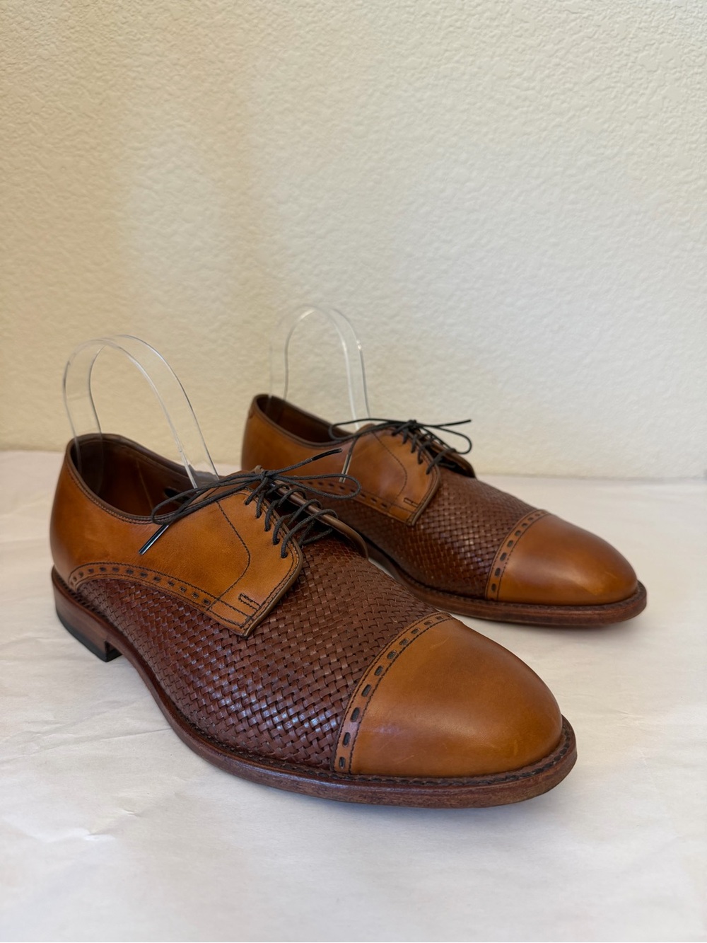 Allen Edmonds New Orleans Woven Leather Cap-Toe Derby in Tan/Brown Sz 10
